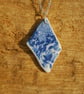 Beach pottery pendant with blue flowers - Image 1