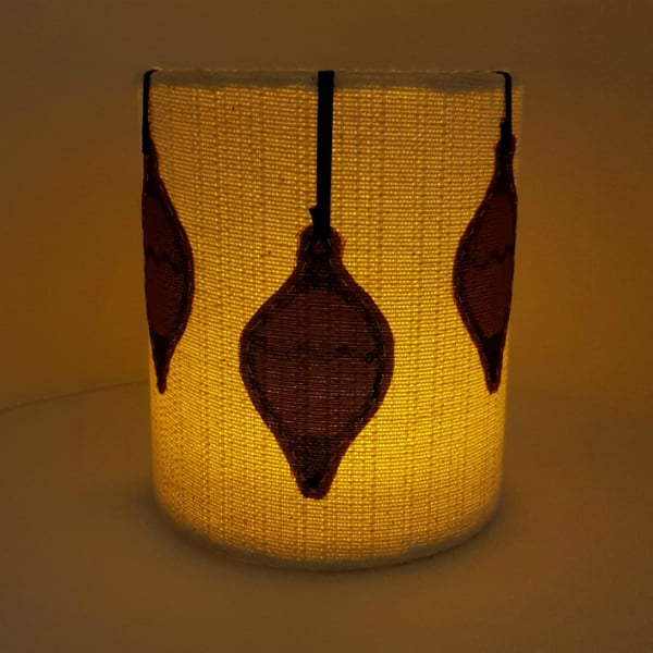 Hand printed bauble lantern with LED candle (Cream with navy ribbon)