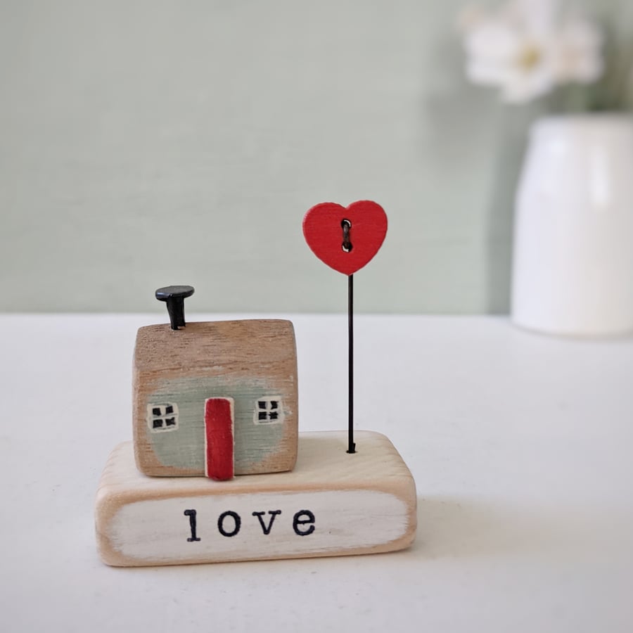 Little Wooden Handmade House and Base in a Bag - love