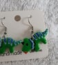 Handmade Green Dinosaur Polymer Clay Earrings. 316 Surgical Stainless Steel - Image 1