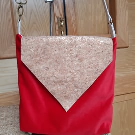 Cork and scarlet velvet bag