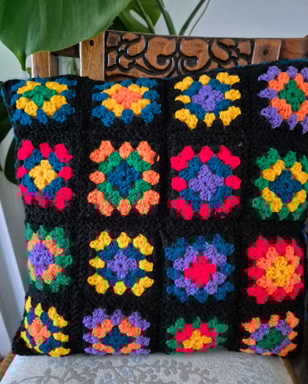 Handmade crochet cushion cover, granny square cushion, geometric,