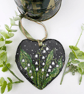 Lily of the valley hand-painted Christmas slate heart ornament  - Image 5
