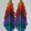 Rainbow Fringe Beaded Earrings with Silver Accent