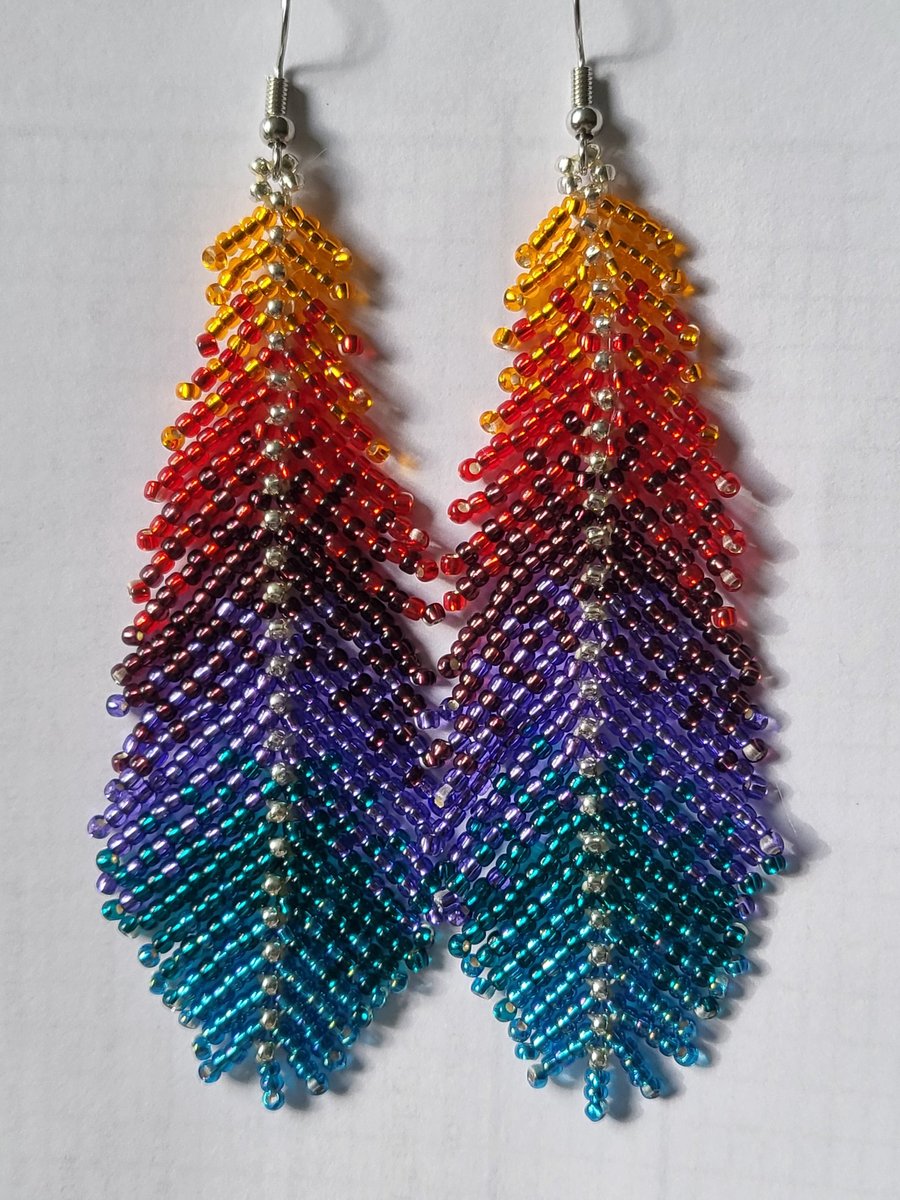 Rainbow Fringe Beaded Earrings with Silver Accent