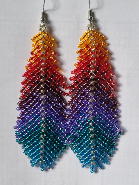 Rainbow Fringe Beaded Earrings with Silver Accent