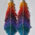 Rainbow Fringe Beaded Earrings with Silver Accent