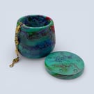 Aurora Borealis Jewellery Box Green and Blue Marbled Handmade Trinket Pot