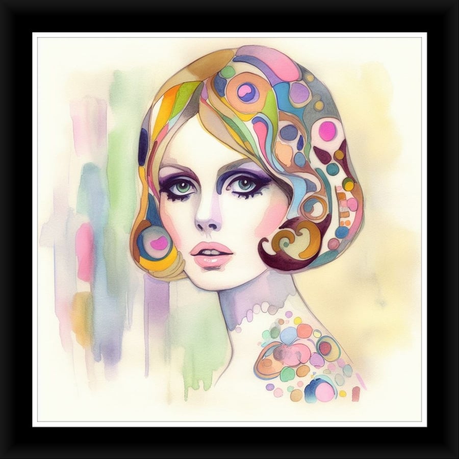 Art Print of Twiggy, British 60s Model and Fashion Icon, Framed