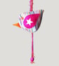 Striped Hanging Fabric Bird Ornament - Pink Star Textile Bird Decoration