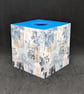 Handmade, decoupage, blue, beige black and white pattern wooden tissue box cover