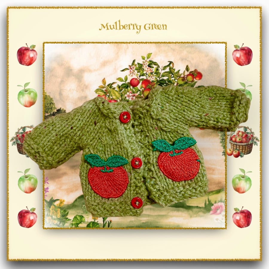 Reserved for June - Green Cardigan with Apple Pockets