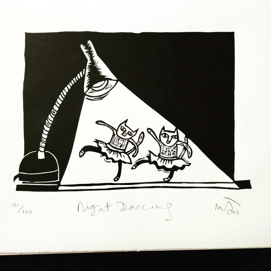 Night Dancing - lino print