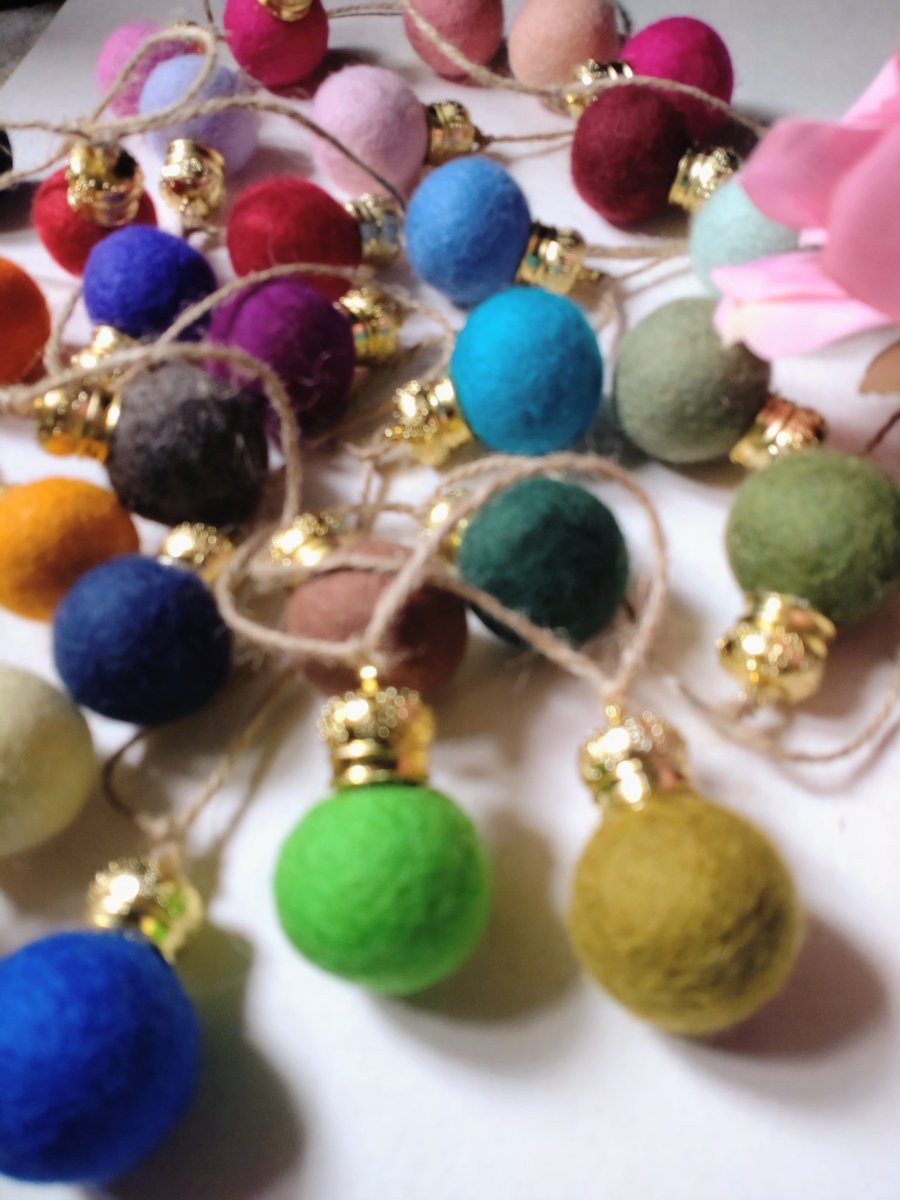 Felt Ball Festoon Garland, Rainbow Colours, Eclectic Bohemian Interiors.
