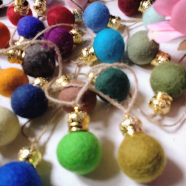 Felt Ball Festoon Garland, Rainbow Colours, Eclectic Bohemian Interiors.