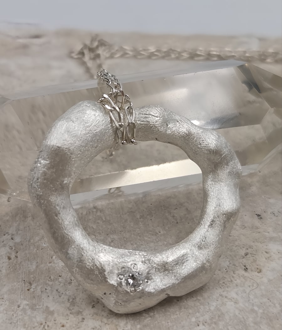 Hand Forged Sterling Silver Circle Pendant – Molten Texture, Artisan Necklace