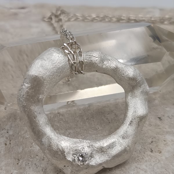 Hand Forged Sterling Silver Circle Pendant – Molten Texture, Artisan Necklace