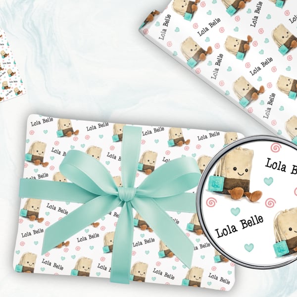 Personalised teabag plushie wrapping paper 