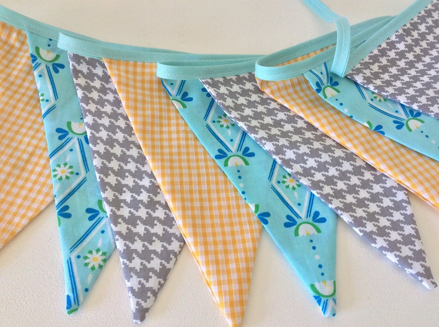 Bunting - yellow, turquoise and grey bunting 12 flags
