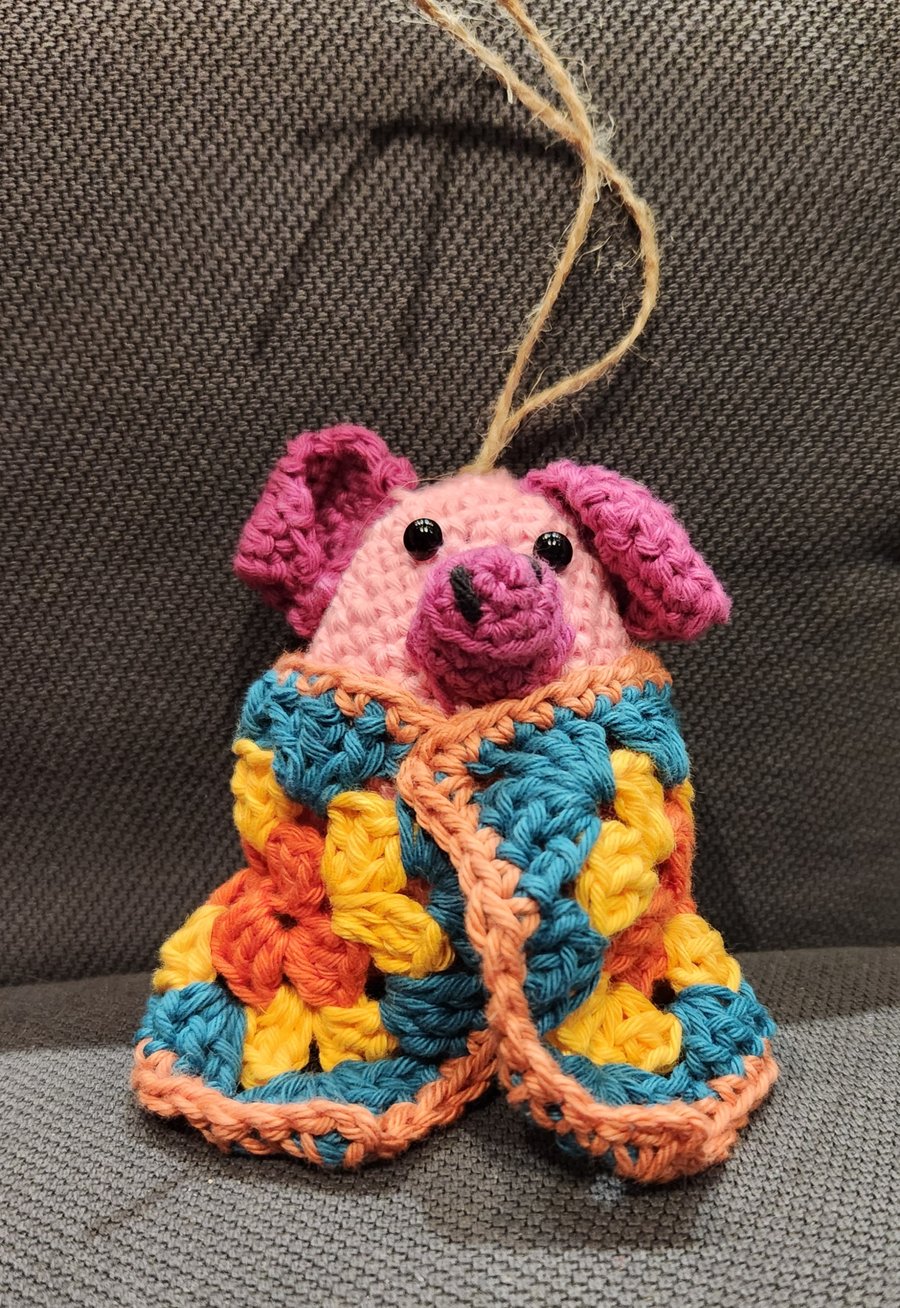 Pig In A Granny Square Blanket 