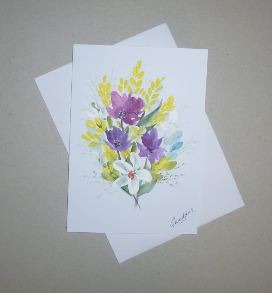 hand painted floral greetings card ( ref FA 606 P4 )