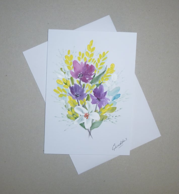 hand painted floral greetings card ( ref FA 606 P4 )