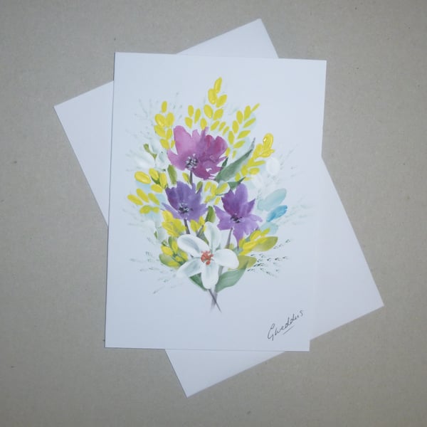 hand painted floral greetings card ( ref FA 606 P4 )