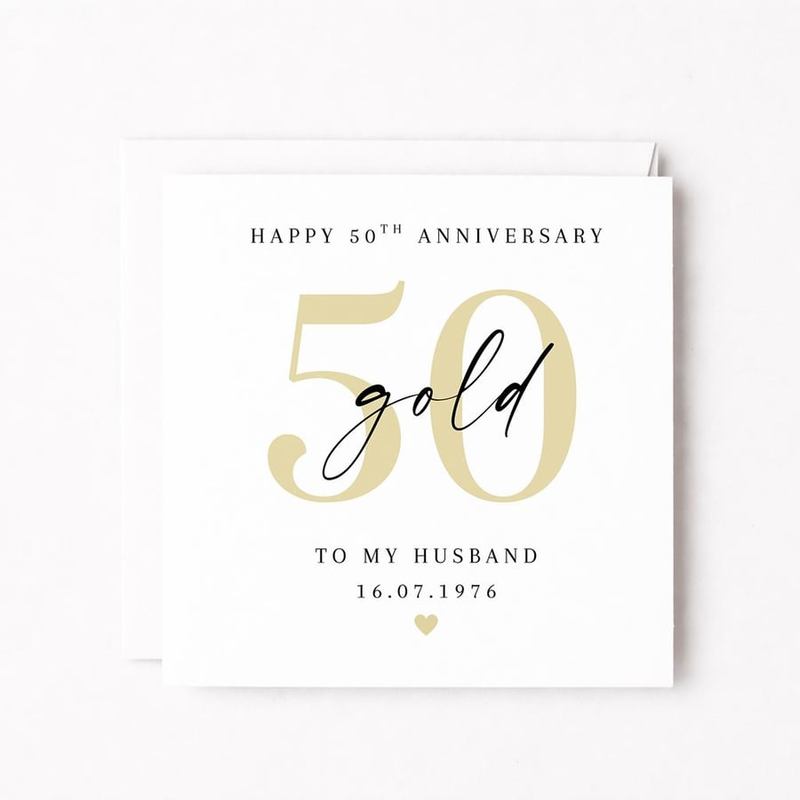 Personalised 50th Anniversary Card – Gold Anniversary for Husband or Wife