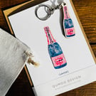 Champagne Bottle Keychain & Greeting Card Gift Set 