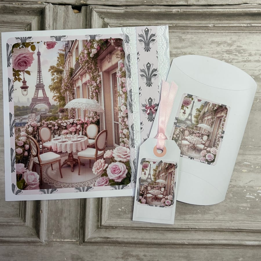 Greeting Card, Envelope Pouch, Tag - Pink Paris Design 1 - C247