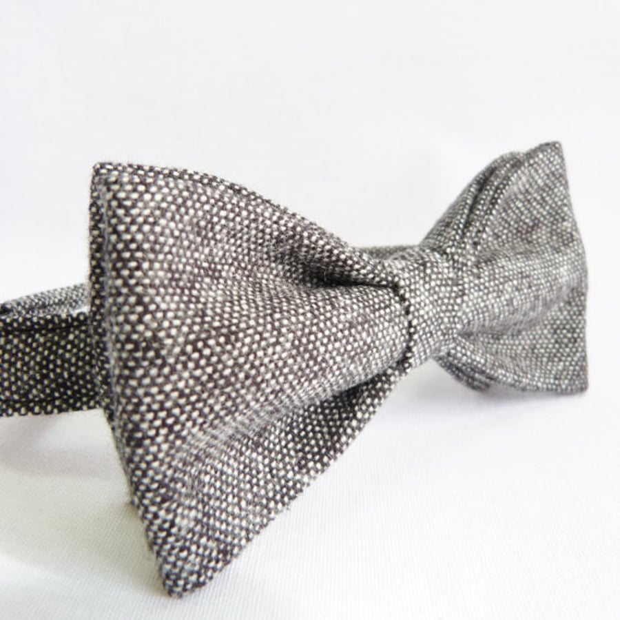 Mens Bow Tie - Black Grey Tweed - Folksy