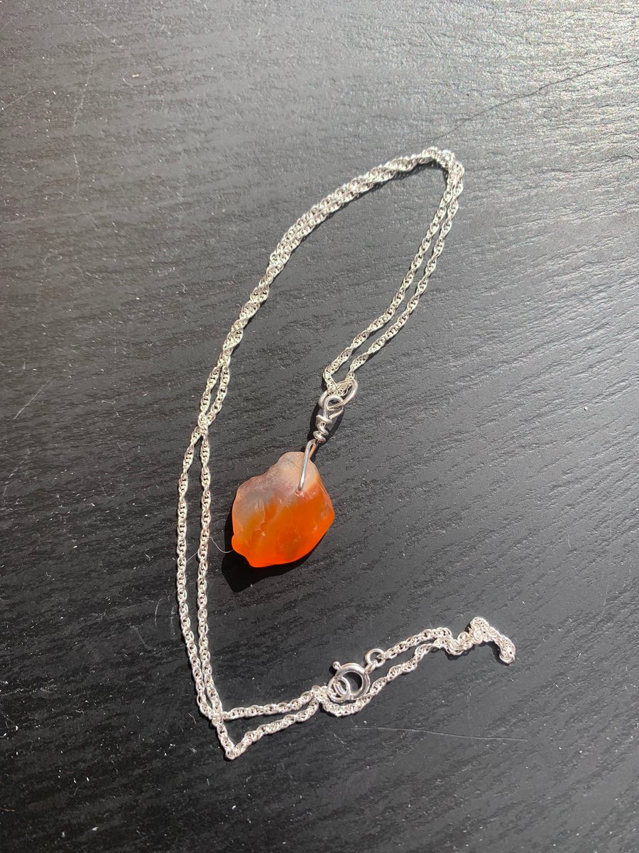Sterling silver 18inch necklace and natural carnelian stone drop.