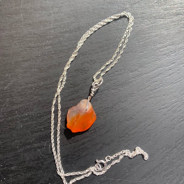 Sterling silver 18inch necklace and natural carnelian stone drop.