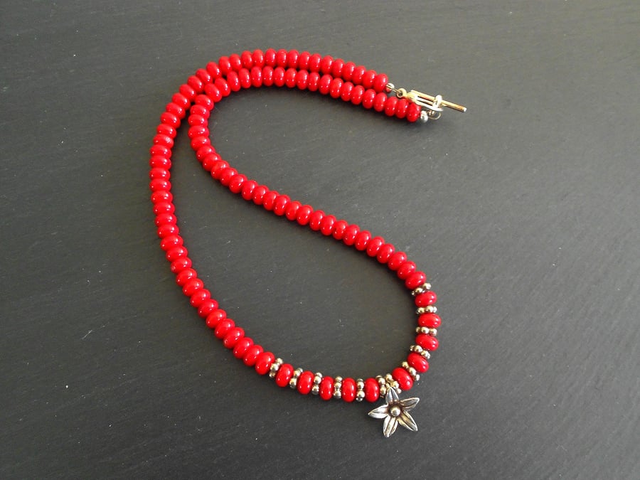 Coral and Hilltribe Silver Necklace