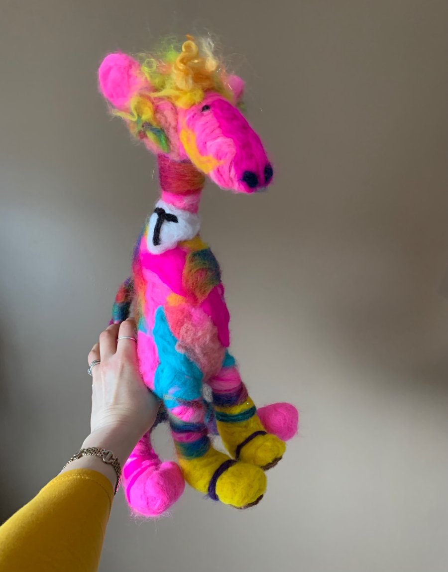 Colourful Felted Giraffe Creature