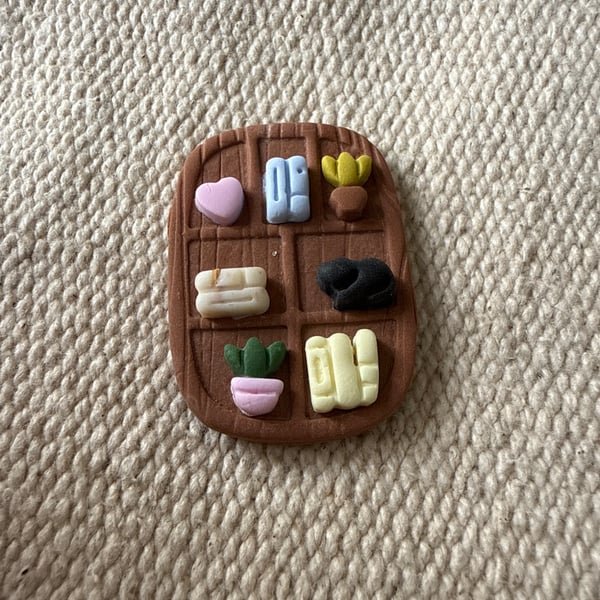 Large bookcase polymer clay magnet 