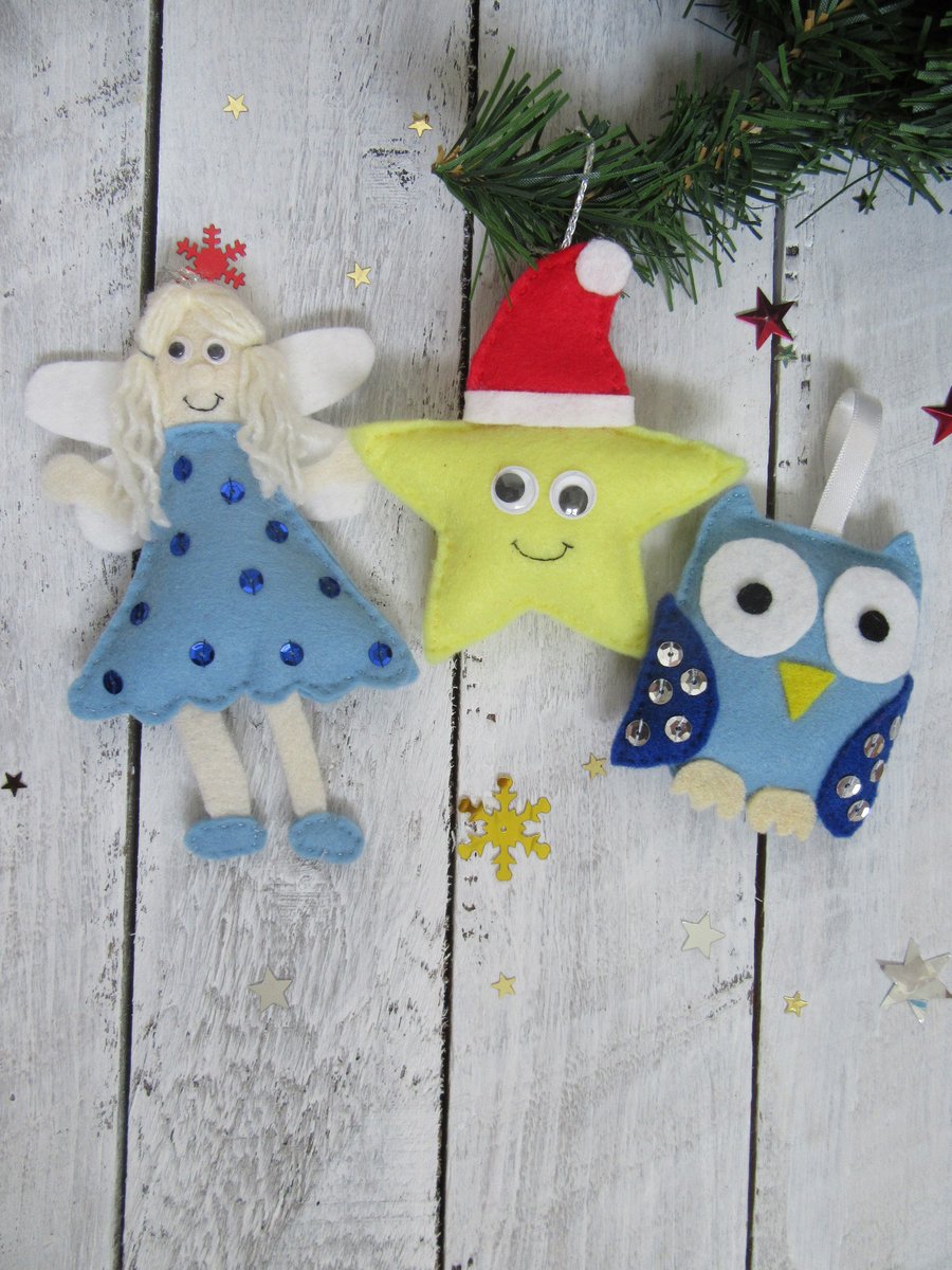 Cute felt Christmas tree decorations, Set of Folksy