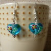 Blue Lampwork Glass Heart Bead Earrings