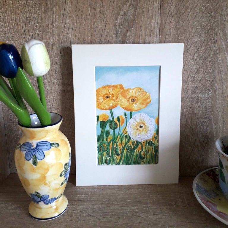 Californian Poppies Original coloured pen drawing.  