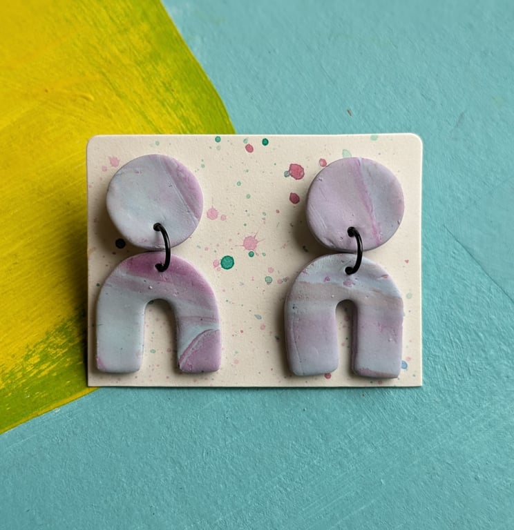 Marbled blue and pink dangle earrings