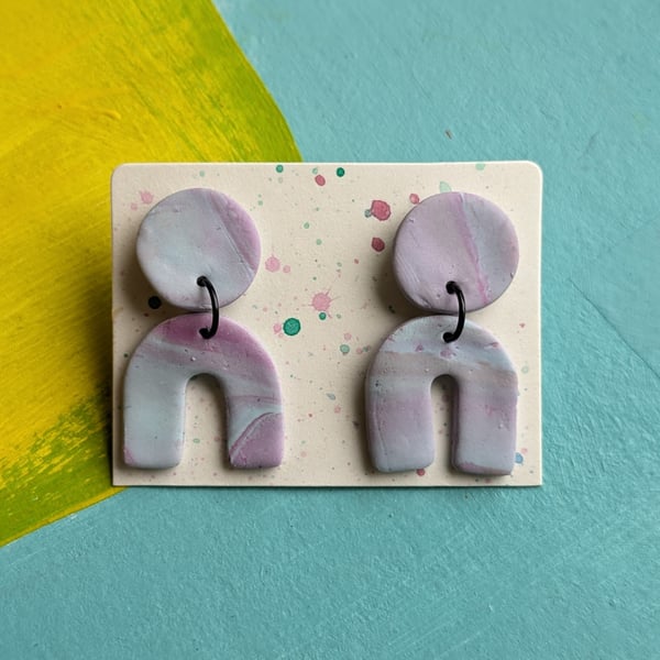 Marbled blue and pink dangle earrings