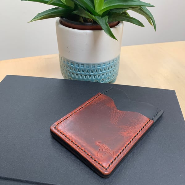 Leather card holder wallet in black and brown - Father’s Day