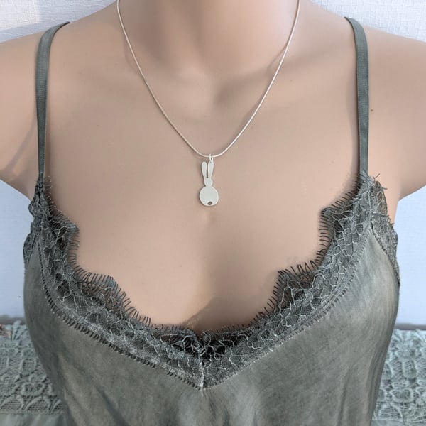 Sterling Silver Bunny Pendant on a Sterling Silver Snake Chain or Cord