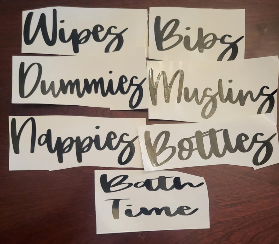 Baby Items Sticker Label Bundle Set Of 7 Permanent Vinyl Black