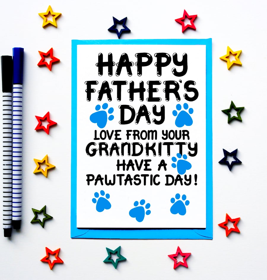 Father's Day Card For Grandfather, Fathers Day Card From Cat. Kitten