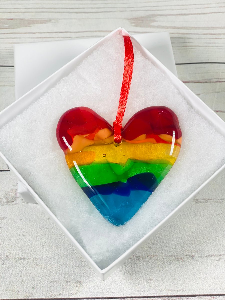 Rainbow glass heart hanging decoration