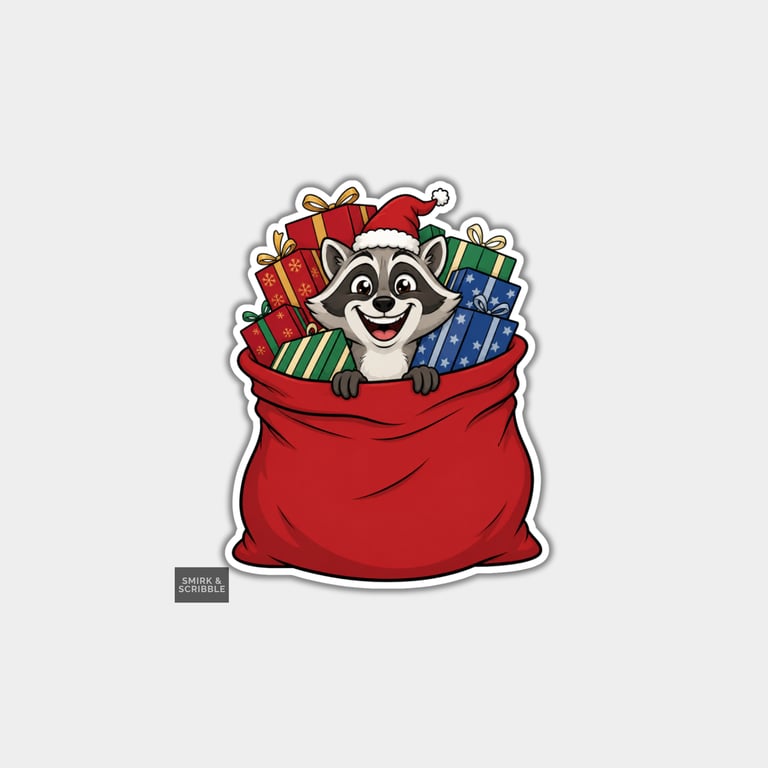Unique Funny Christmas Sticker Xmas Decal For Adults - Raccoon & Gifts