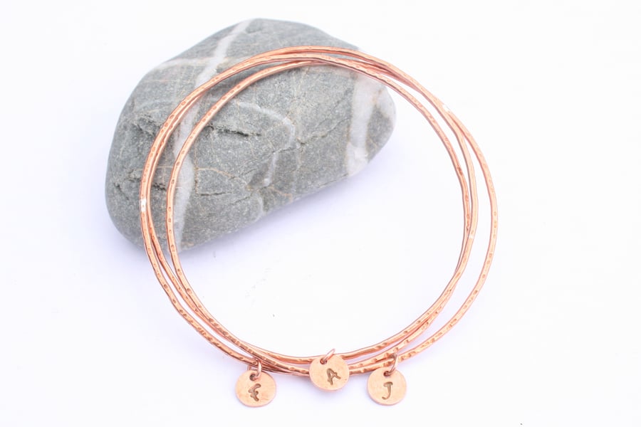 Personalised initial copper bangles