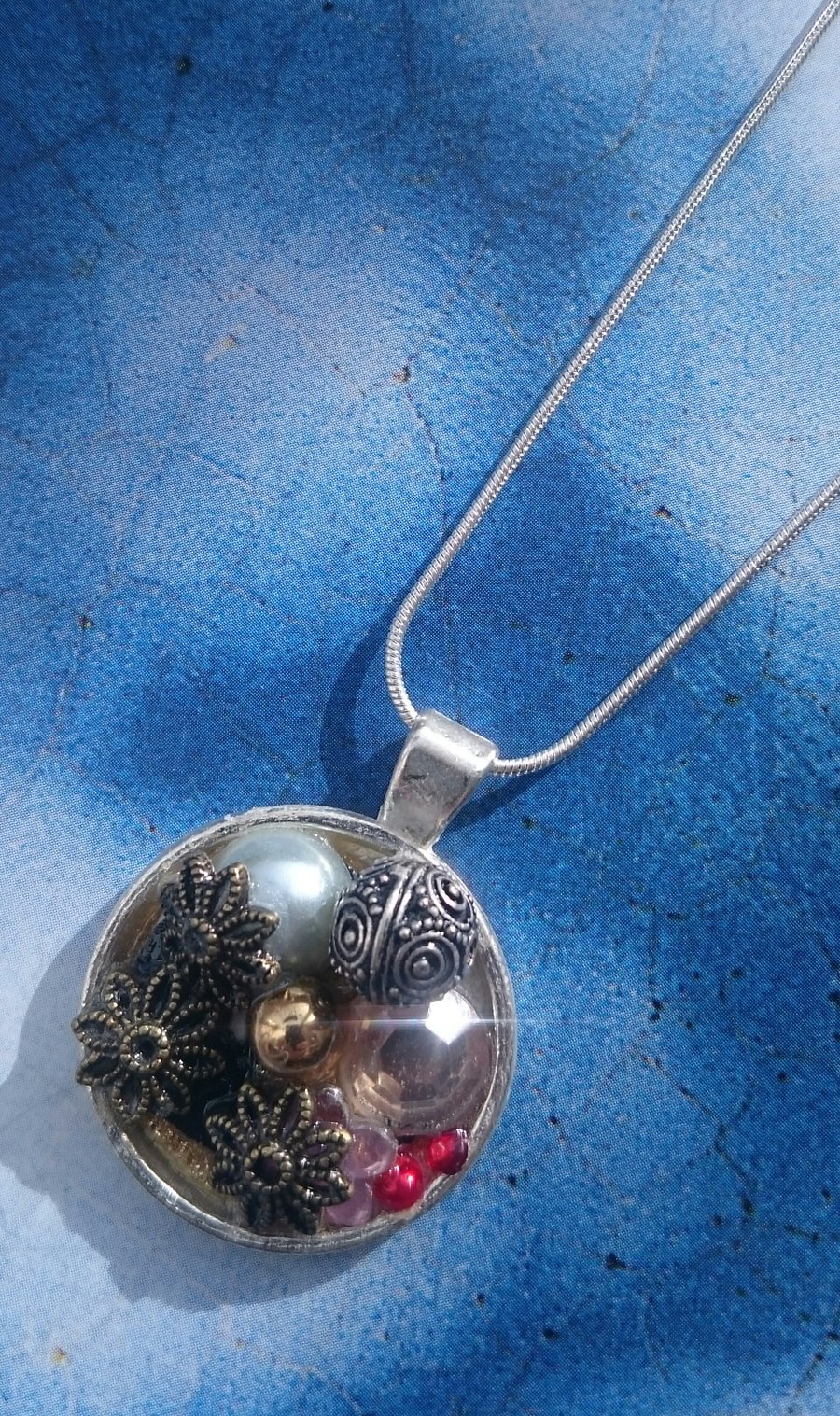 Beautiful Bejewelled Round Pendant with a Sterling Silver Chain