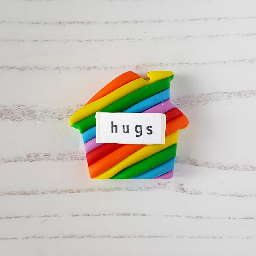 Rainbow house Pocket Hug token, choose your wording, friends, clay, gift
